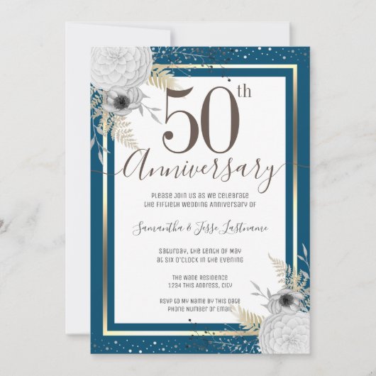 50e anniversaire du Mariage Invitation florale (Devant)