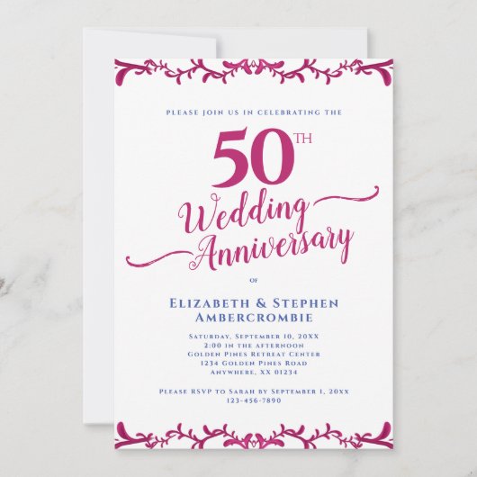 50e anniversaire du Mariage Invitation florale (Devant)
