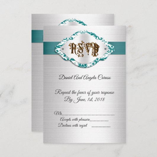 50e anniversaire du Mariage Invitation satin turqu (Devant / Derrière)