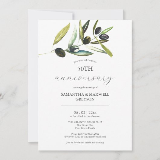 50e anniversaire du Mariage Invitations Olive Bran (Devant)
