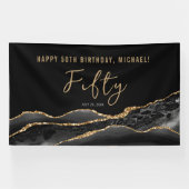 50e anniversaire Elegant Black Gold Agate Bannière (Horizontal)