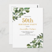 50e anniversaire Eucalyptus Aquarelle Invitation (Devant / Derrière)