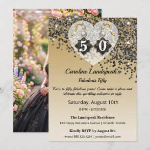 50e anniversaire fabuleux Invitation Noir Or Paill