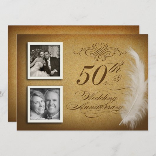 50e anniversaire Fancy Feather 2 Invitations photo (Devant / Derrière)