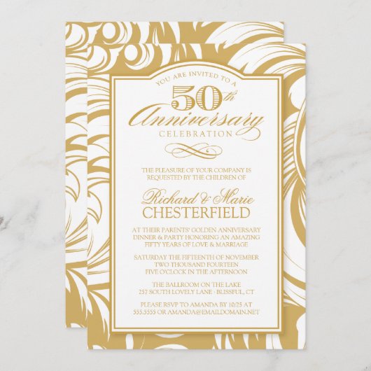 50e anniversaire Fancy Golden Invitation (Devant / Derrière)