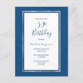 50e anniversaire fête bleu blanc argent invitation (Devant)
