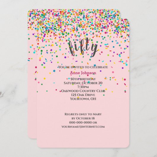 50e Anniversaire Fête confetti Invitation (Devant / Derrière)