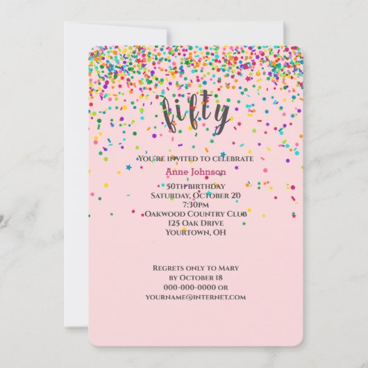 50e Anniversaire Fête confetti Invitation (Devant)