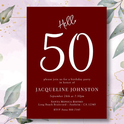 50e Anniversaire Fête Rouge et Blanc Invitation