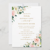 50e anniversaire Floral Blush Gold Invitation (Devant)