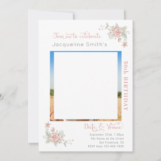 50e anniversaire Floral Photo Invitation (Devant)