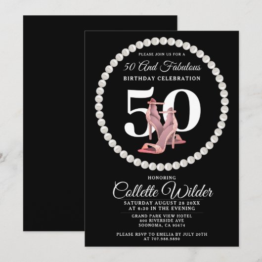 50e anniversaire Gold Black Invitation (Devant / Derrière)