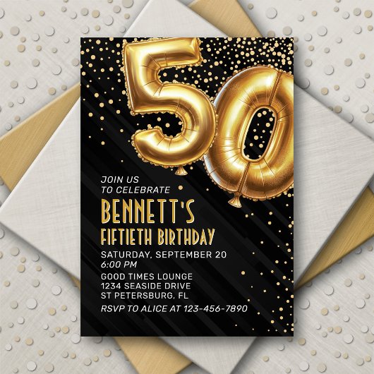50e anniversaire Gold Black Invitation