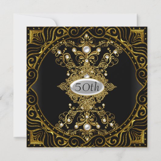 50e anniversaire Gold Black Party Invitation (Devant)