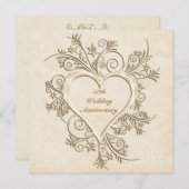 50e anniversaire Gold Floral Heart Invitation (Devant / Derrière)