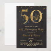 50e anniversaire Gold Floral Invitation (Devant / Derrière)
