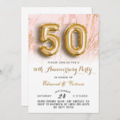 50e anniversaire Gold Floral Invitation (Devant / Derrière)