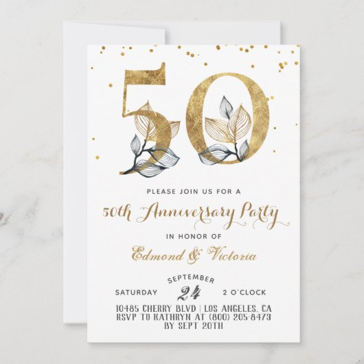 50e anniversaire Gold Floral Invitation (Devant)