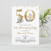 50e anniversaire Gold Floral Invitation (Debout devant)