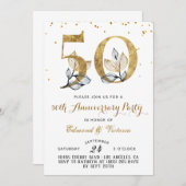 50e anniversaire Gold Floral Invitation (Devant / Derrière)