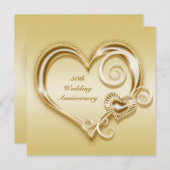 50e anniversaire Gold Heart Invitation (Devant / Derrière)
