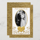 50e anniversaire, Gold Heart Invitation 2 - Blanc (Devant / Derrière)