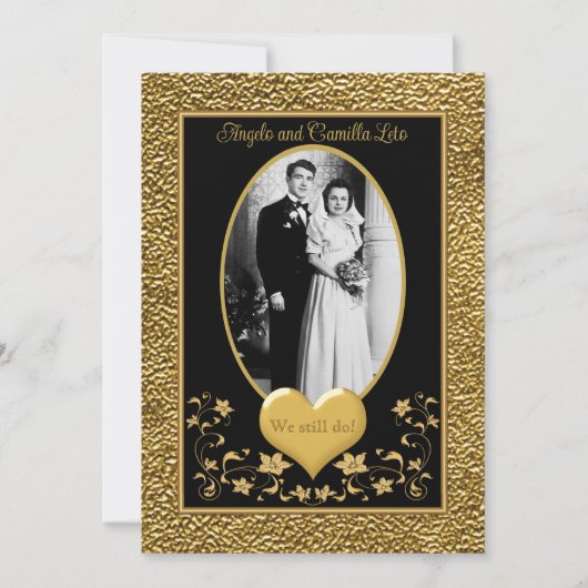 50e anniversaire, Gold Heart Invitation 2 - Noir (Devant)
