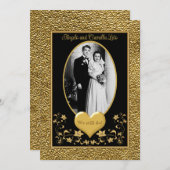 50e anniversaire, Gold Heart Invitation 2 - Noir (Devant / Derrière)