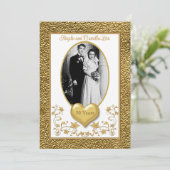 50e anniversaire, Gold Heart Invitation - Blanc (Debout devant)
