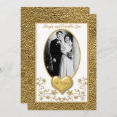 50e anniversaire, Gold Heart Invitation - Blanc (Devant / Derrière)