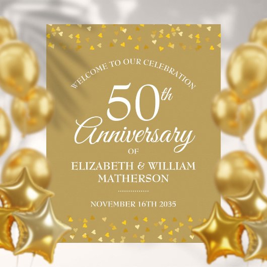 50e Anniversaire Golden Love Hearts Affiche de bie