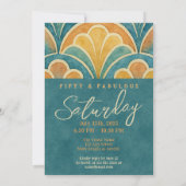 50e anniversaire Invitation Art Déco Turquoise et (Dos)