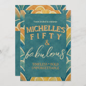 50e anniversaire Invitation Art Déco Turquoise et (Devant / Derrière)