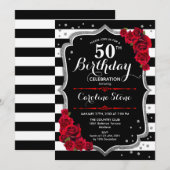 50e anniversaire Invitation Black White Stripes Ro (Devant / Derrière)