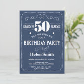 50e anniversaire Invitation Bleu et blanc (Debout devant)