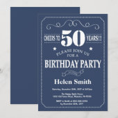 50e anniversaire Invitation Bleu et blanc (Devant / Derrière)