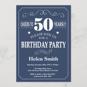 50e anniversaire Invitation Bleu et blanc