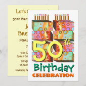 50e anniversaire Invitation Bougies et cadeaux (Devant / Derrière)