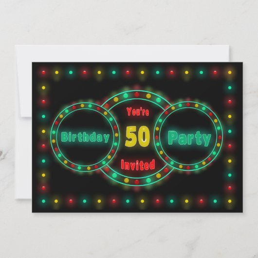 50E ANNIVERSAIRE INVITATION DE FÊTE - NEON LIGHTS (Devant)