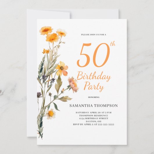 50e anniversaire Invitation de Fleurs sauvages flo (Devant)