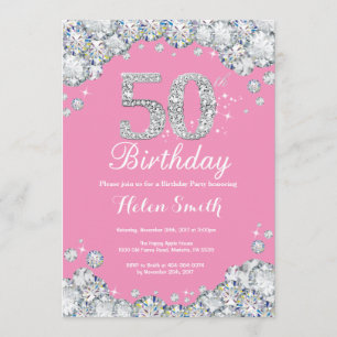 50e anniversaire Invitation Diamant rose et argent