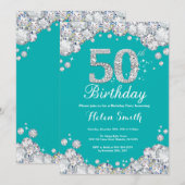 50e anniversaire Invitation Diamant Turquoise et a (Devant / Derrière)