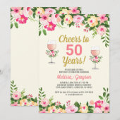 50e anniversaire Invitation Féminine Floral (Devant / Derrière)