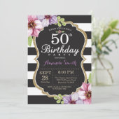 50e anniversaire Invitation Femmes. Or floral noir (Debout devant)