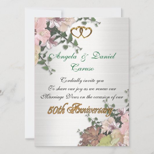 50e anniversaire Invitation Fleurs d'aquarelle (Devant)