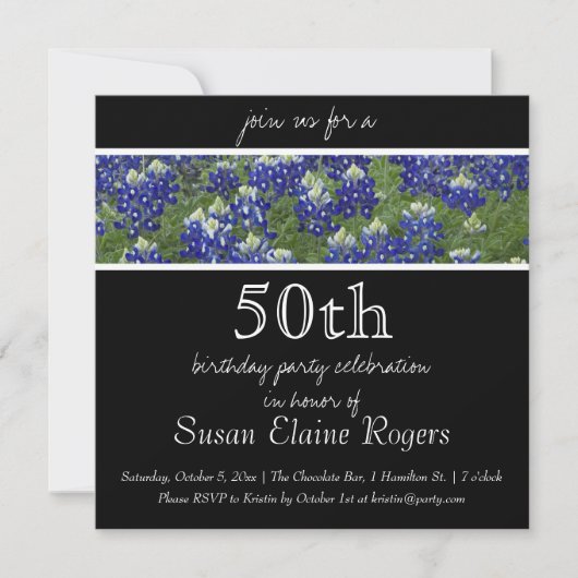 50e anniversaire Invitation florale du Texas Blueb (Devant)