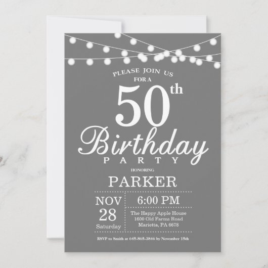 50e anniversaire Invitation Gris et Blanc (Devant)