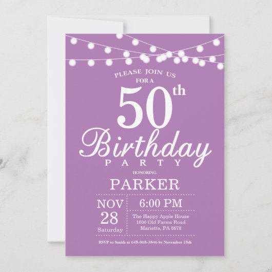 50e anniversaire Invitation Lavande violette (Devant)