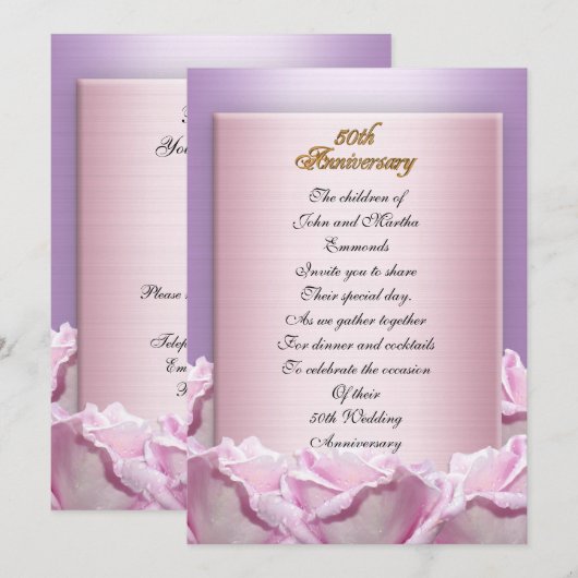 50e anniversaire invitation lavender roses (Devant / Derrière)