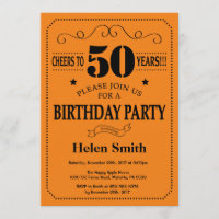 50e anniversaire Invitation Noir et orange